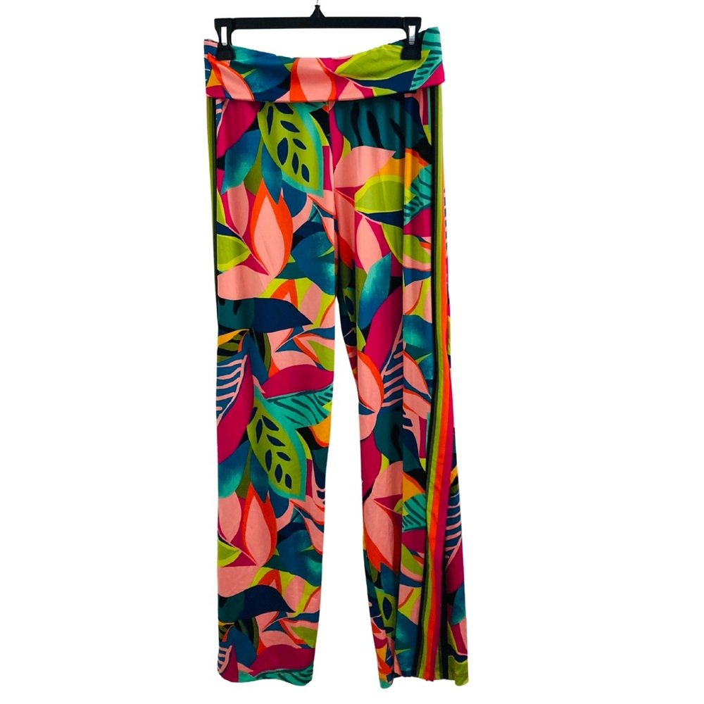 🌴Trina Turk Tropical Wide Leg Slit Pants Size M🌴